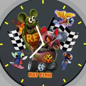 Rat Fink Racing Clock Face - Bold Multi-Color Graphic Art Clock